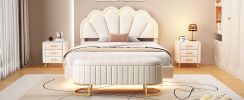 2-Pieces Bedroom Sets Full Size Upholstered LED Platform Bed with Storage Ottoman-Velvet,Beige