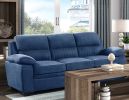 Comfortable Plush Seating Sofa 1pc Modern Blue Textured Fabric Channel Tufting Solid Wood Frame Living Room Furniture