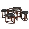 Cylina Solid Wood Glass Top Round Table Set, Coffee Table with 4 Stools