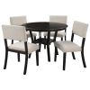 5-Piece Kitchen Dining Table Set Round Table with Bottom Shelf, 4 Upholstered Chairs for Dining Room(Espresso)