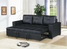 Sectional Sofa Pull out Bed Living Room Couch Black Faux Leather Tufted Convertible Sofa