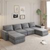 [VIDEO provided][New]115*58" Chenille Modular Sectional Sofa,U Shaped Reversible Couch,Free Combination,6 Seat Sleeper Sofa Bed with Ottoman,Convertib