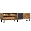 Modern TV Stand for 80'' TV with Double Storage Space, Media Console Table, Entertainment Center with Drop Down Door for Living Room, Bedroom, Home Th