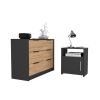 2 Piece Bedroom Set, Egeo 4 Drawer Dresser + Omaha Nightstand, Black / Pine