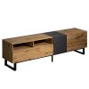 Modern TV Stand for 80'' TV with Double Storage Space, Media Console Table, Entertainment Center with Drop Down Door for Living Room, Bedroom, Home Th