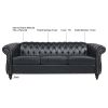 84.65" BLACK PU Rolled Arm Chesterfield Three Seater Sofa.