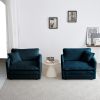 Accent Chair Set of 2, High-end Chenille Upholstered Armchairs, Living Room Side Chairs with Toss Pillow, Blue Chenille