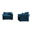 Accent Chair Set of 2, High-end Chenille Upholstered Armchairs, Living Room Side Chairs with Toss Pillow, Blue Chenille