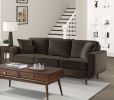 Mid-Century Modern Chocolate Hue Velvet Upholstered 1pc Sofa with 2 Pillows Classic Living Room Furniture Solid Wood