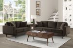 Mid-Century Modern Chocolate Hue Velvet Upholstered 1pc Sofa with 2 Pillows Classic Living Room Furniture Solid Wood