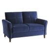 Modern Living Room Sofa Set 2pcs Comfort Sofa Loveseat Plush Seatbacks Tufted Detail Blue Velvet Upholstery Solid Wood Frame Furniture