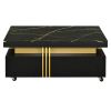 [VIDEO provided] ON-TREND Contemporary Coffee Table with Faux Marble Top, Rectangle Cocktail Table with Caster Wheels, Moderate Luxury Center Table wi