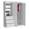 Kenya 3 Drawers Armoire, Double Door, 3-Tier Shelf -White