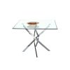 Contemporary Square Clear Dining Tempered Glass Table with Silver Finish Stainless Steel Legs