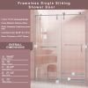 56"-60" W x 76" H Frameless Shower Door, Single Sliding 5/16" (8mm) Clear Tempered Glass Shower Door with Explosion-Proof Film, Stainless Steel Hardwa