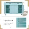 Kitchen Island Cart with 4 Door Cabinet and Two Drawers and 2 Locking Wheels - Solid Wood Top, Adjustable Shelves, Spice & Towel Rack(Mint Green)