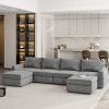 [VIDEO provided][New]115*58" Chenille Modular Sectional Sofa,U Shaped Reversible Couch,Free Combination,6 Seat Sleeper Sofa Bed with Ottoman,Convertib