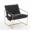 2 Chairs in 1 Box, Upholstered Hanging Armchair with Arm PocketsMetal frame, gold-plated craftsmanship, crushed foam cushions and skin-friendly woven