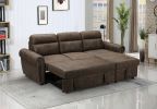 Ashton 96" Saddle Brown Microfiber Reversible Sleeper Sectional Sofa Chaise