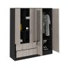 Bolton 160 Armoire, Six Shelves, Two Double Door Cabinets, Two Mirrors, Two Drawers, Rod Black / Light Gray