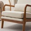 High Back Solid Wood Armrest Backrest Iron Frame Linen Indoor Leisure Chair Off-White