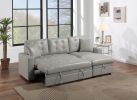 Light Gray Faux Leather Convertible Sectional Sofa Pull out Bed Couch Storage Chaise Tufted Reversible 2pc Sectional Living Room