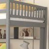 Full Size Loft Bed with Built-in Desk, Bookshelves and Storage Staircase,Grey(Old SKU:W504S00109)