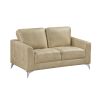 Elegant Modern Style 2pc Sofa Set Sand-Hued Polished Microfiber Upholstery Sofa Loveseat Set Solid Wood Living Room Furniture Silver Finish Metal Legs