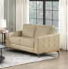 Elegant Modern Style 2pc Sofa Set Sand-Hued Polished Microfiber Upholstery Sofa Loveseat Set Solid Wood Living Room Furniture Silver Finish Metal Legs