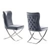 Glam Gray Velvet 2pcs Side Chairs Button-Tufted Chrome Frame Upholstered Dining Chairs Furniture Set