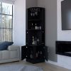 Corner Bar Cabinet Atanasio, 8 Wine Cubbies, Double Door, Black Wengue Finish