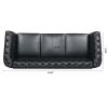 84.65" BLACK PU Rolled Arm Chesterfield Three Seater Sofa.