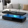 U-Can LED Coffee Table with Storage, Modern Center Table with 2 Drawers and Display Shelves, Accent Furniture with LED Lights for Living Room,Black