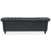 84.65" BLACK PU Rolled Arm Chesterfield Three Seater Sofa.