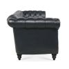 84.65" BLACK PU Rolled Arm Chesterfield Three Seater Sofa.