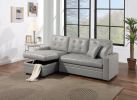 Light Gray Faux Leather Convertible Sectional Sofa Pull out Bed Couch Storage Chaise Tufted Reversible 2pc Sectional Living Room