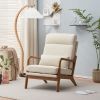 High Back Solid Wood Armrest Backrest Iron Frame Linen Indoor Leisure Chair Off-White