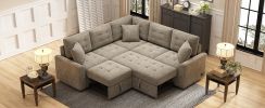 82.6" L-shape Sofa Bed Pull-out Sleeper Sofa with Wheels, USB Ports, Power Sockets for Living Room (SG001230AA), Khaki