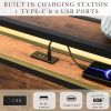 Lift-up Storage Bed Frame, Queen Size Bed Frame with Bookcase Headboard & LED Lights, Wooden Platform Bed Frame with Charging Station, No Spring Box N