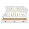 L-Shaped Bed Frame with Drawer and and Bookcase,Corner Bed Wooden Captain Bed with Led Downlight and USB Port for Small Room,Bedroom, Guest Room, Full