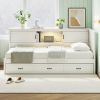 L-Shaped Bed Frame with Drawer and and Bookcase,Corner Bed Wooden Captain Bed with Led Downlight and USB Port for Small Room,Bedroom, Guest Room, Full