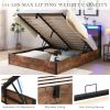 Lift-up Storage Bed Frame, Queen Size Bed Frame with Bookcase Headboard & LED Lights, Wooden Platform Bed Frame with Charging Station, No Spring Box N