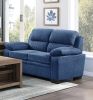 Comfortable Plush Seating Loveseat 1pc Modern Blue Textured Fabric Channel Tufting Solid Wood Frame Living Room Furniture