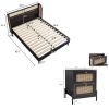 3 Pieces Modern Cannage Rattan Platform Queen Bed + Nightstand*2, Black