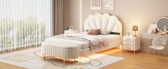 2-Pieces Bedroom Sets Full Size Upholstered LED Platform Bed with Storage Ottoman-Velvet,Beige