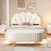 2-Pieces Bedroom Sets Full Size Upholstered LED Platform Bed with Storage Ottoman-Velvet,Beige