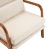 High Back Solid Wood Armrest Backrest Iron Frame Linen Indoor Leisure Chair Off-White