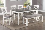 Dining Room Furniture White 6pc Dining Set Table 4 Side Chairs and A Bench Rubberwood MDF