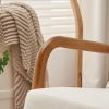 High Back Solid Wood Armrest Backrest Iron Frame Linen Indoor Leisure Chair Off-White