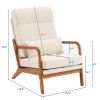 High Back Solid Wood Armrest Backrest Iron Frame Linen Indoor Leisure Chair Off-White